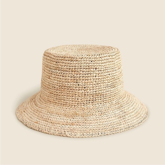 NWT J. Crew Raffia Bucket Hat in Natural Straw Size M-L - Picture 2 of 7